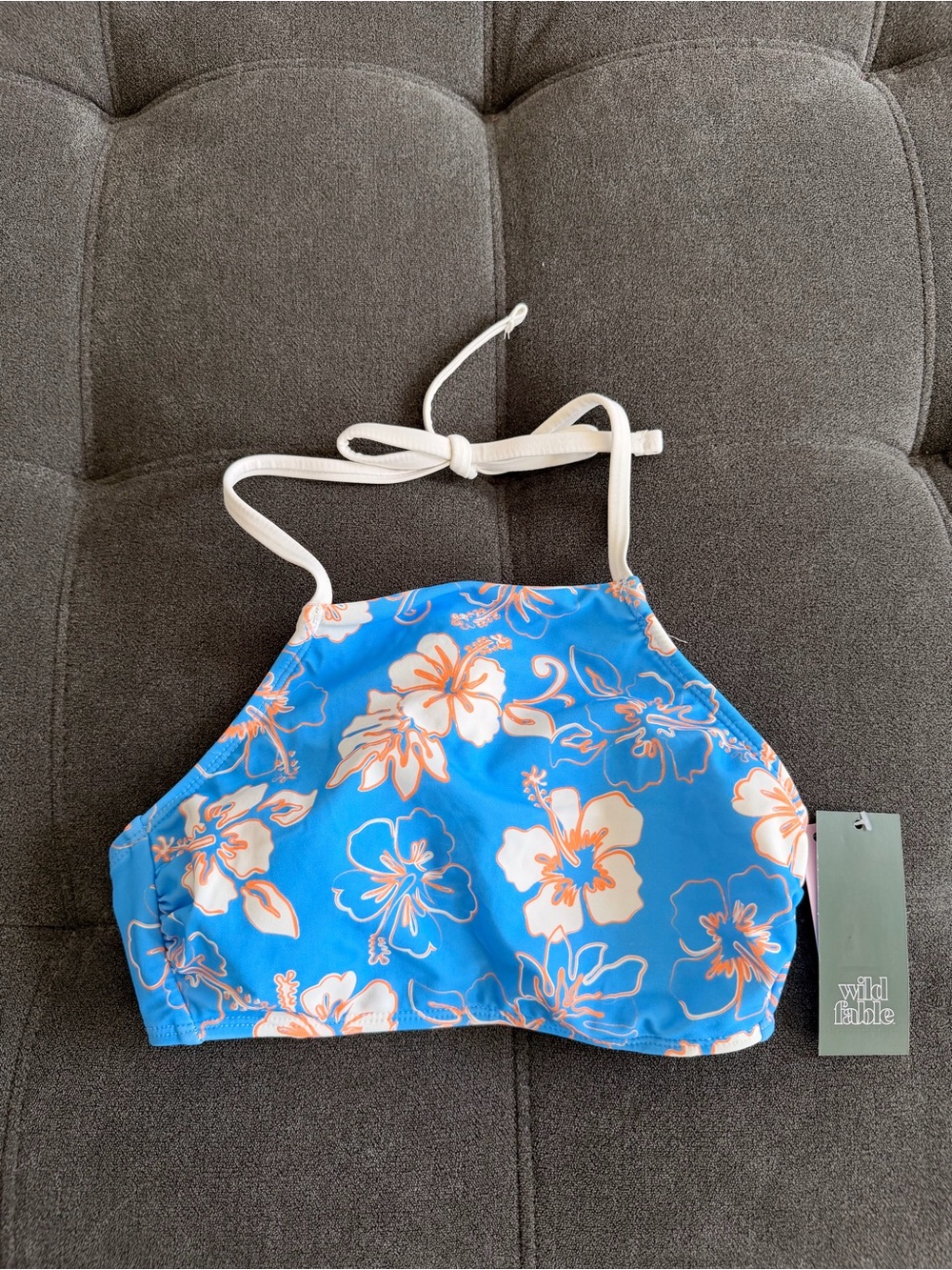 wild fable Blue Floral Halter Camisole Top with White Trim